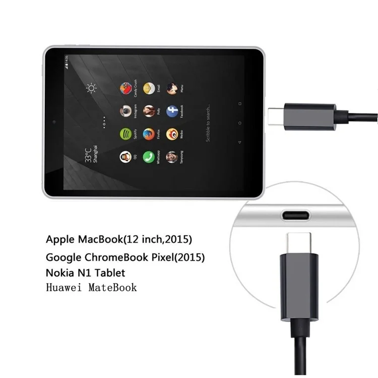 Type-C USB 3.1 Male to DisplayPort DP Male 4K UHD Adapter Cable 1.8m - Black