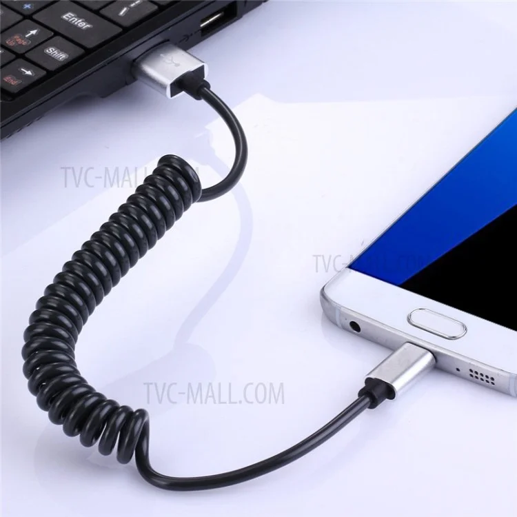 90cm USB 2.0 to Type C Charge Data Transfer Coiled Cable for Samsung Galaxy C9 Pro/Huawei Mate 9 - Silver Color