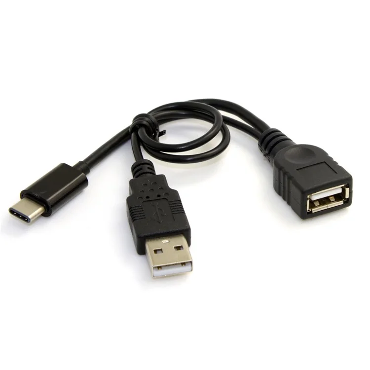 USB 3.1 Type-C to USB 2.0 Female OTG Data Cable with Extral Power - Black