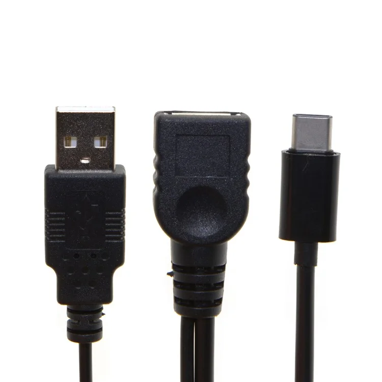 USB 3.1 Tipo-c a USB 2.0 Cable de Datos OTG Femenino Con Energía Extral - Negro