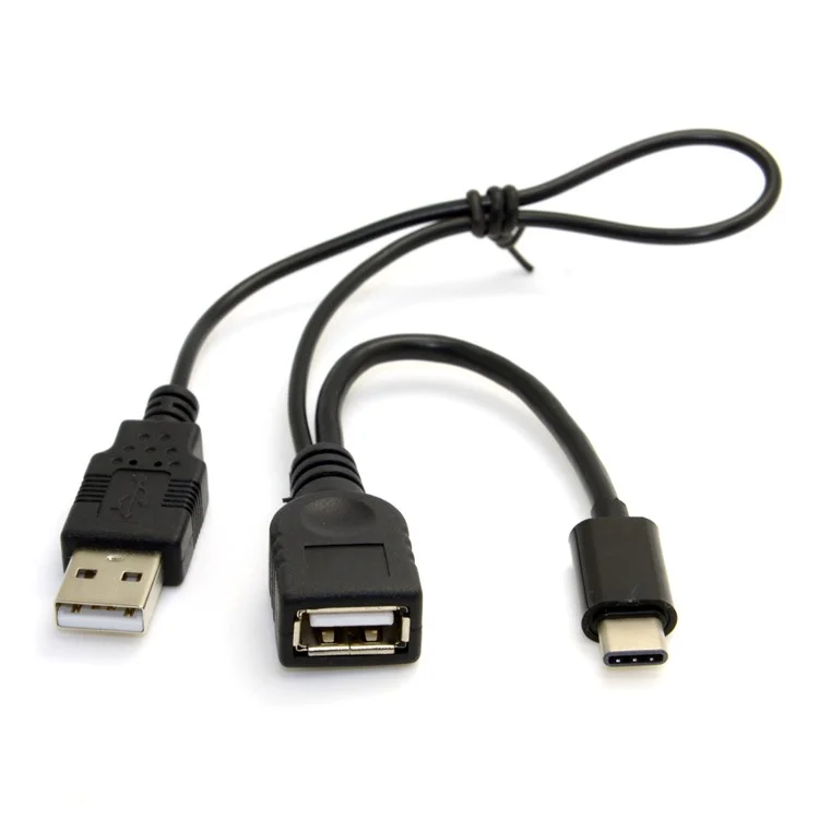 USB 3.1 Type-C to USB 2.0 Female OTG Data Cable with Extral Power - Black