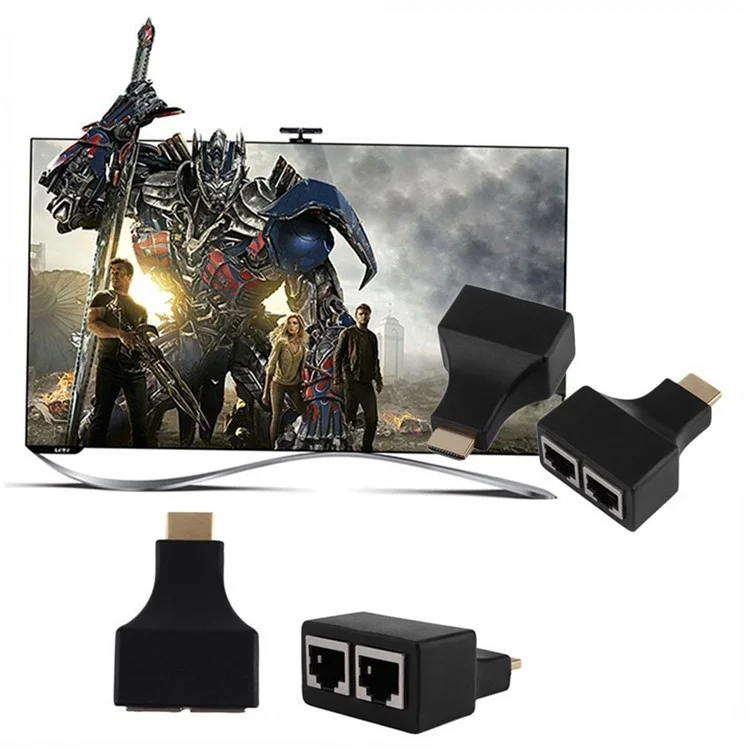 HDMI to Dual Port RJ45 Network Cable Extender by Cat 5e/6 1080P 3D HDTV Computer