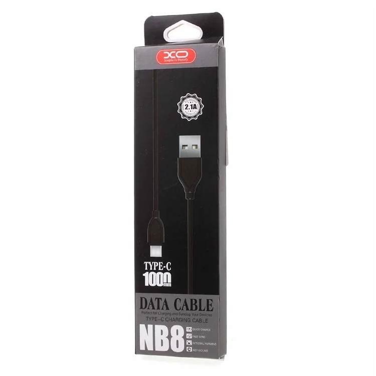 XO NB8 Type-C USB Data Sync Charger Cable 1m for Samsung Sony Huawei etc - Black