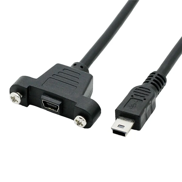 Panel Mount Type Mini USB 5Pin Male to Female Extension Adapter Cable with Screws