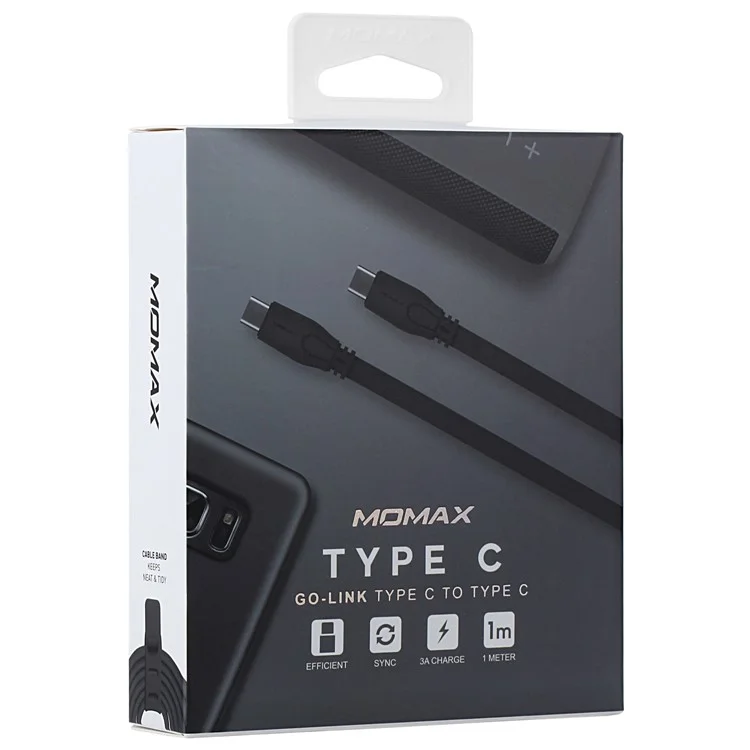 MOMAX 1M Flat Noodle USB Type-C to USB Type-C Sync Charging Cable for Samsung Huawei - Black