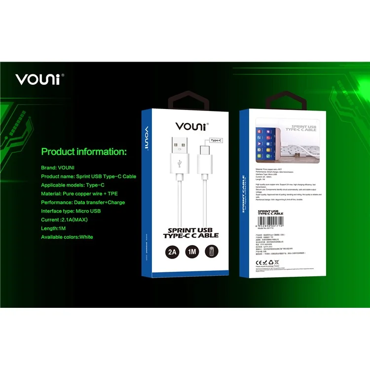 VOUNI Rapid Series Type-C USB Data Charger Cable for Samsung Sony Huawei etc