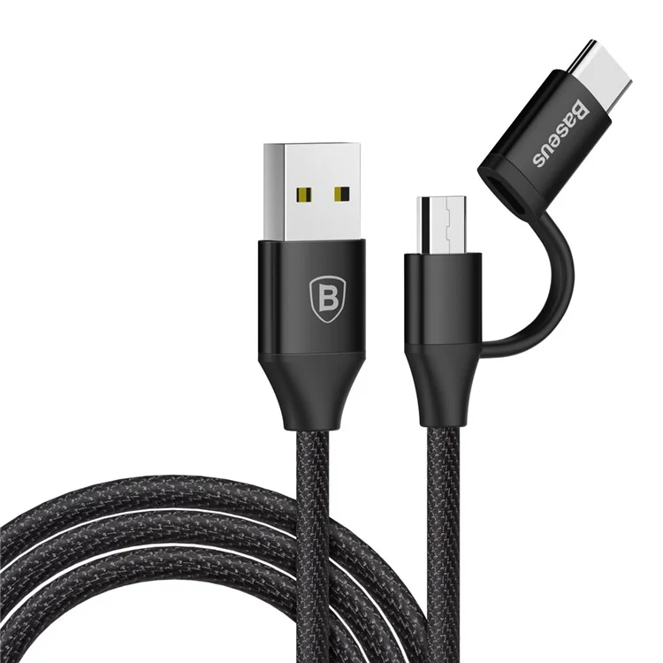 BASEUS 2A Micro USB + Type-C Sync Charging Data Cable (1m ) - Black