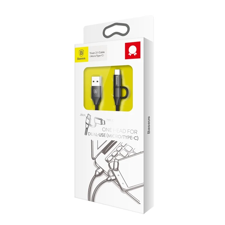 BASEUS 2A Micro USB + Type-C Sync Charging Data Cable (1m ) - Black