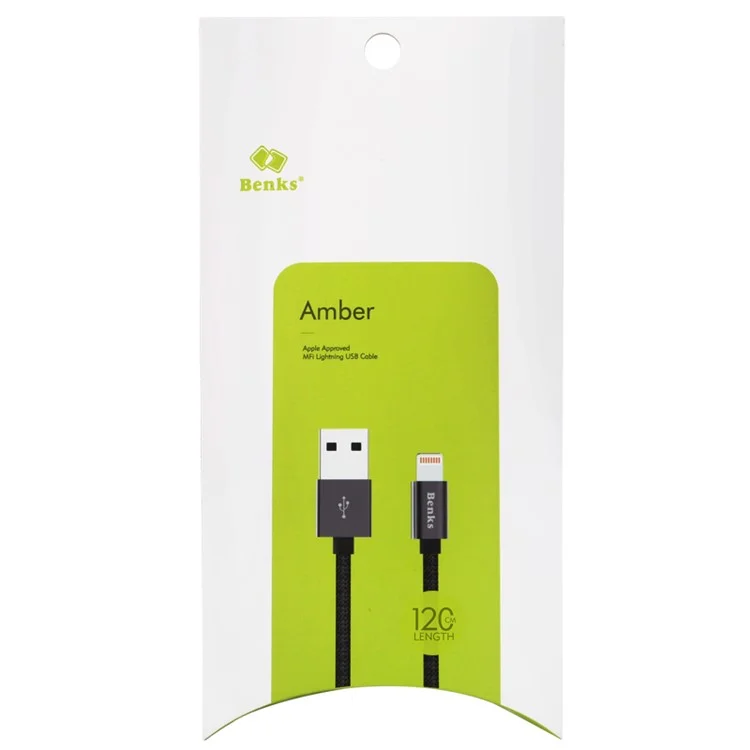 BENKS Amber Series MFi Certified 1.2m Lightning 8Pin USB Charge Cable Cord (M07) - Black