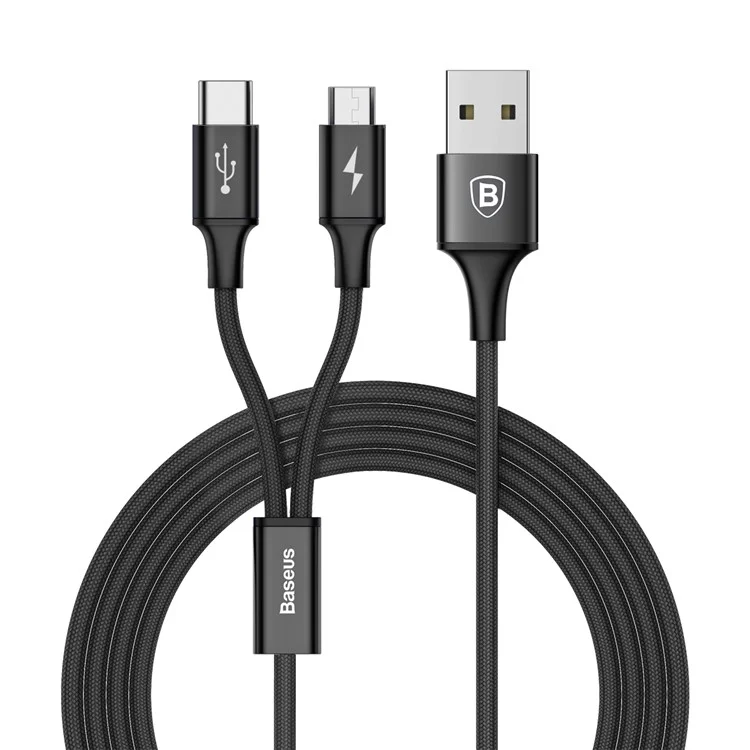 BASEUS Rapid Series 1.2M 2-in-1 Micro USB + Type-C Port Charging Data Cable - Black