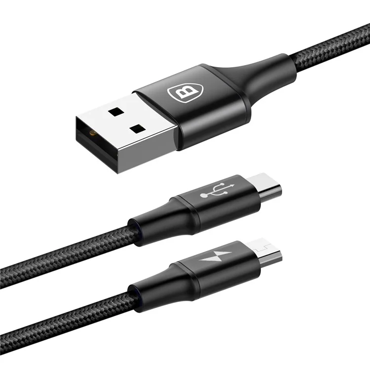 BASEUS Rapid Series 1.2M 2-in-1 Micro USB + Type-C Port Charging Data Cable - Black