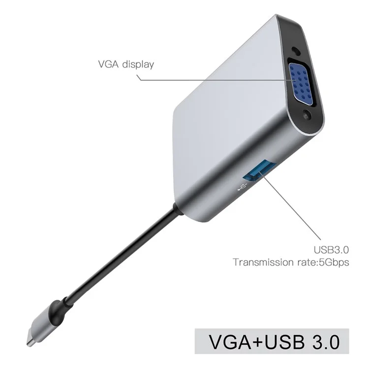 USB Type-C to VGA + USB 3.0 Hub Converter Adapter for Notebook with Type-C Port