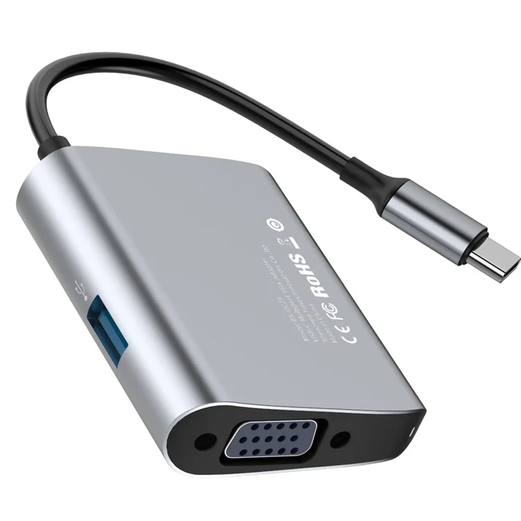USB Type-C to VGA + USB 3.0 Hub Converter Adapter for Notebook with Type-C Port