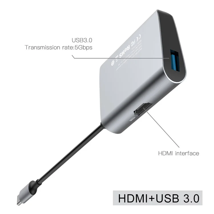 BASEUS Type-C to HDMI + USB 3.0 Adapter 2K HD Converter Type-C Hub for MacBook Pro 13-inch (2016) etc.