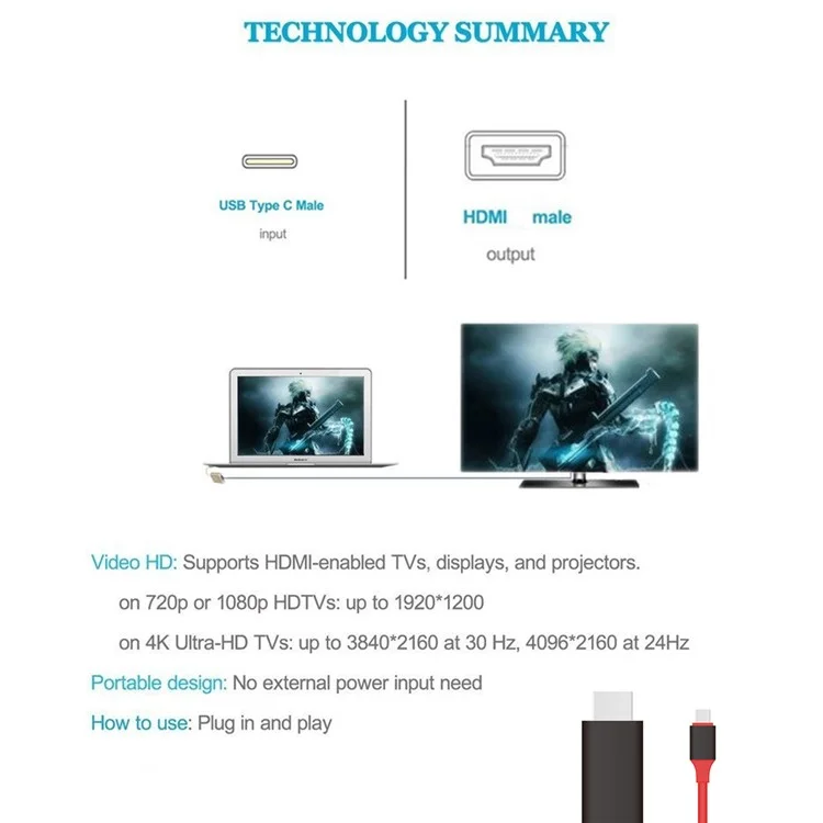 USB C to HDMI USB 3.1 Type C Male to HDMI Male 4K High Speed Cable Adapter for 2017 MacBook ChromeBook Pixel Samsung Galaxy S8