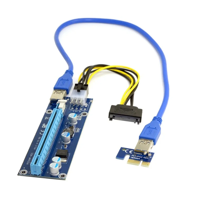 EP-107 PCI-E 1x to 16x Mining Dedicated Graphics Card Extender Riser Adapter with USB 3.0 & 6pin SATA Power Cable