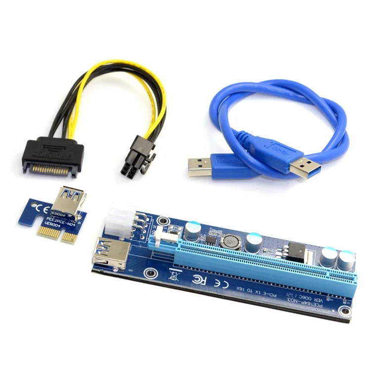 EP-107 PCI-E 1x to 16x Mining Dedicated Graphics Card Extender Riser Adapter with USB 3.0 & 6pin SATA Power Cable