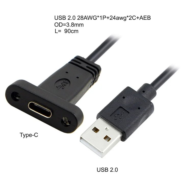 0.9M USB-C USB 3.1 Type C Female to USB 2.0 A Male Data Cable for Macbook Tablet Mobile Phone