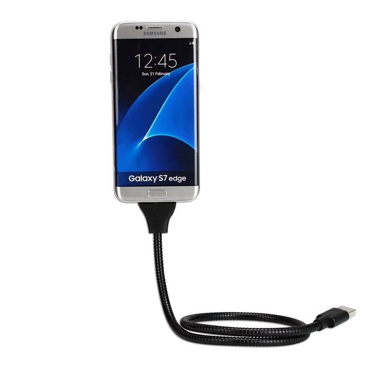 Flexible Metal Micro USB Data Charging Cable Phone Stand Holder Bracket for Huawei P10 etc. - Black