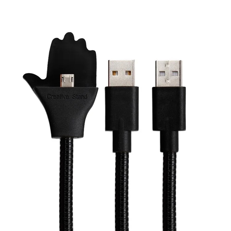Flexible Metal Micro USB Data Charging Cable Phone Stand Holder Bracket for Huawei P10 etc. - Black