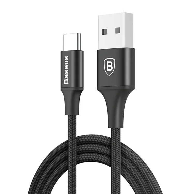 BASEUS 250mm Type-C USB Data Sync Charging Cord Cable with Indicator Light (2A) - Black