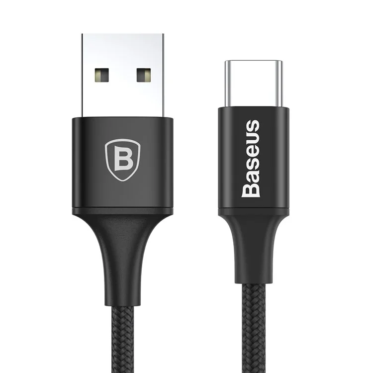 BASEUS 250mm Type-C USB Data Sync Charging Cord Cable with Indicator Light (2A) - Black