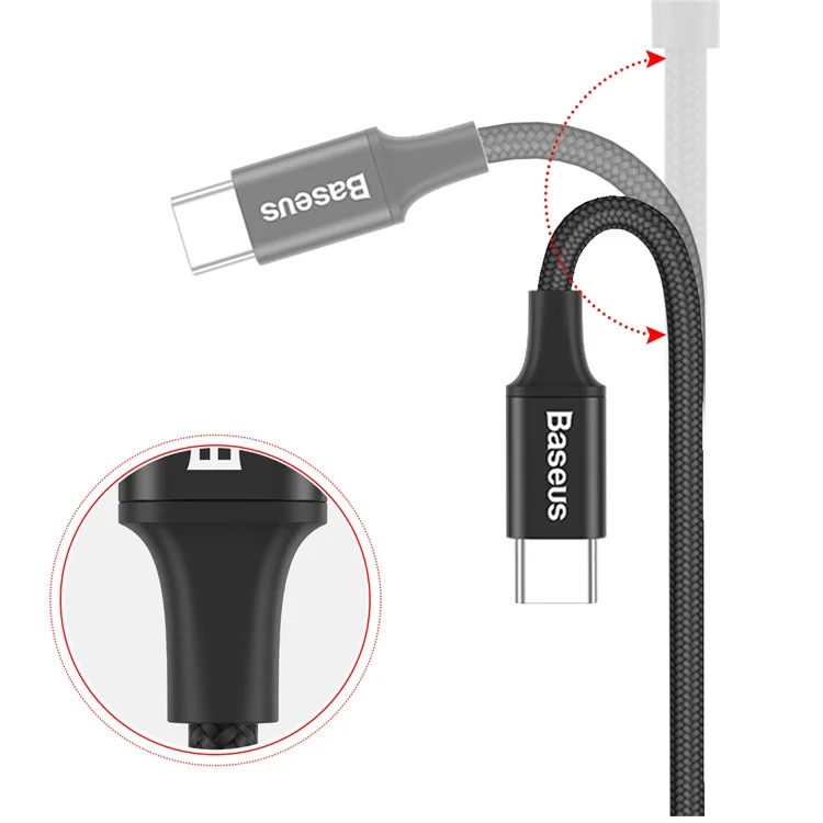 BASEUS 250mm Type-C USB Data Sync Charging Cord Cable with Indicator Light (2A) - Black