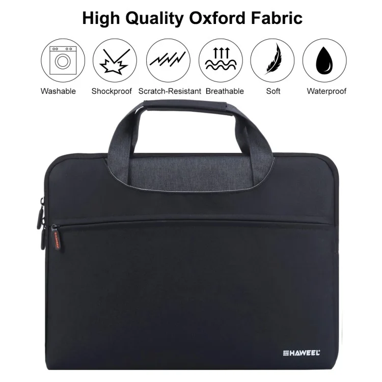 HAWEEL Waterproof Shockproof Oxford Sleeve Pouch Handbag for 15-inch Laptops/Tablets - Black