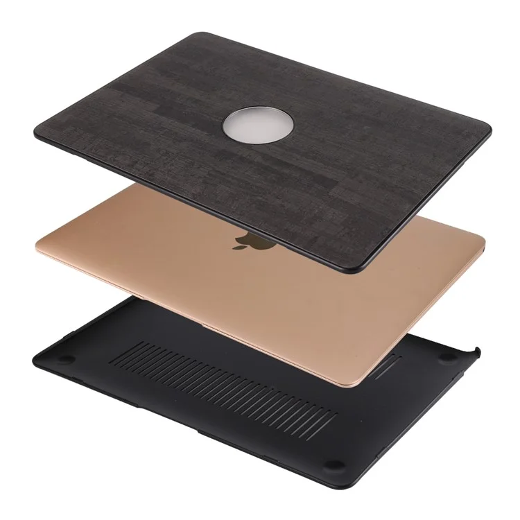 Vivid Wood Leather Skin Hard Case for Macbook Pro 13.3 with Retina Display - Black