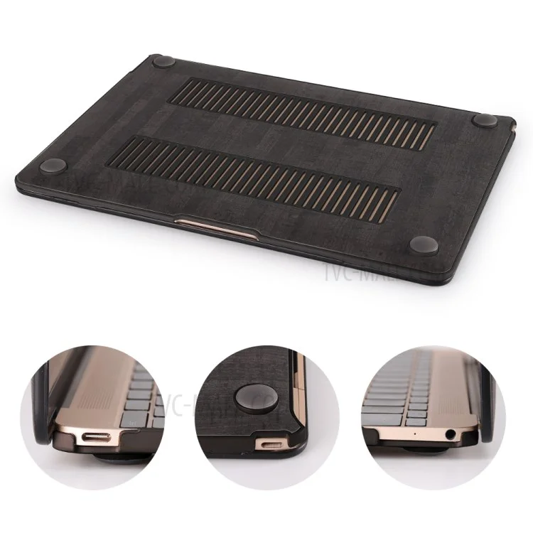 Caja Dura Recubierta de Cuero de Grano de Madera Para Macbook Air 11.6 Pulgadas - Negro