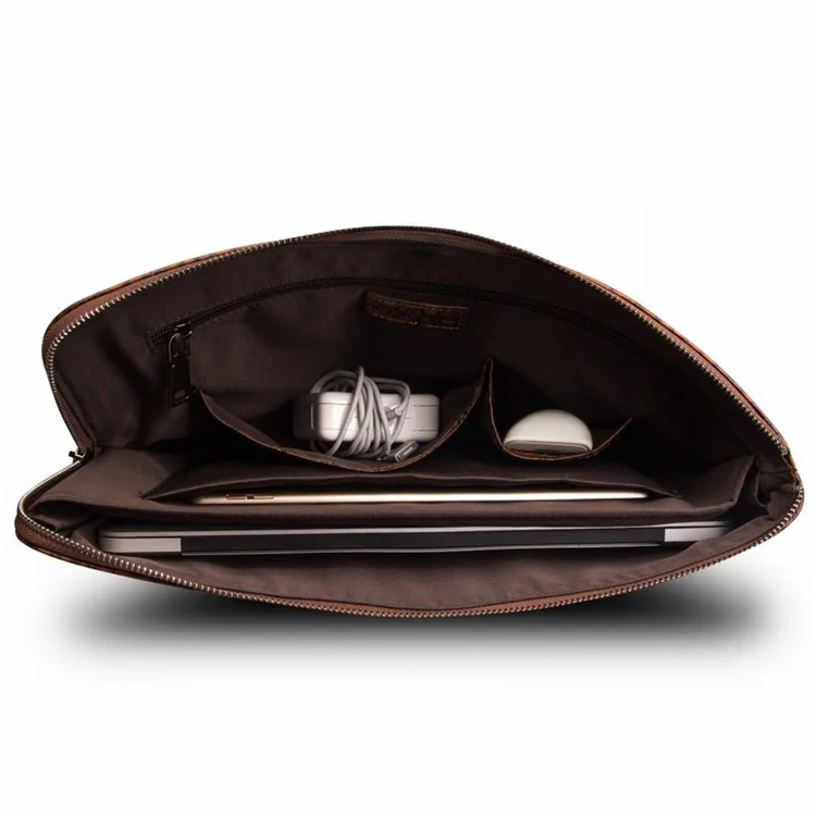 QIALINO Crocodile Cowhide Leather Business Bag for 13.3-inch Apple MacBook - Brown