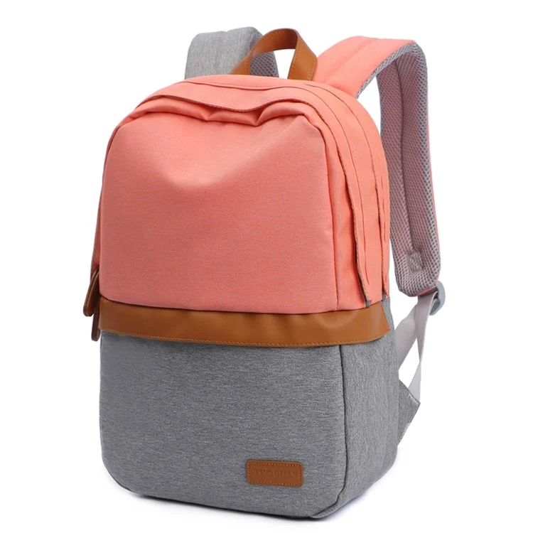 TUGUAN Contrast Color Nylon Backpack Shoulder Bag - Brick Red / Grey