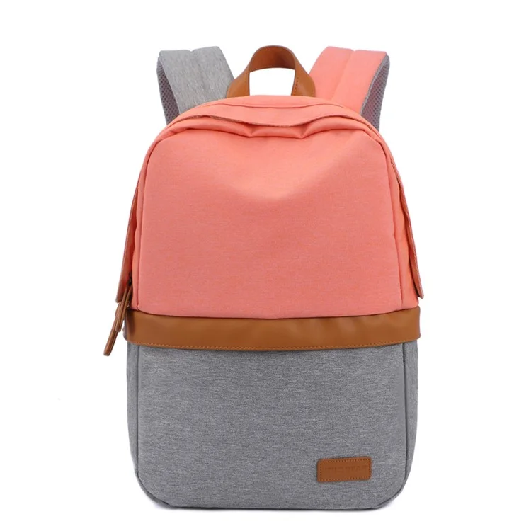 TUGUAN Contrast Color Nylon Backpack Shoulder Bag - Brick Red / Grey