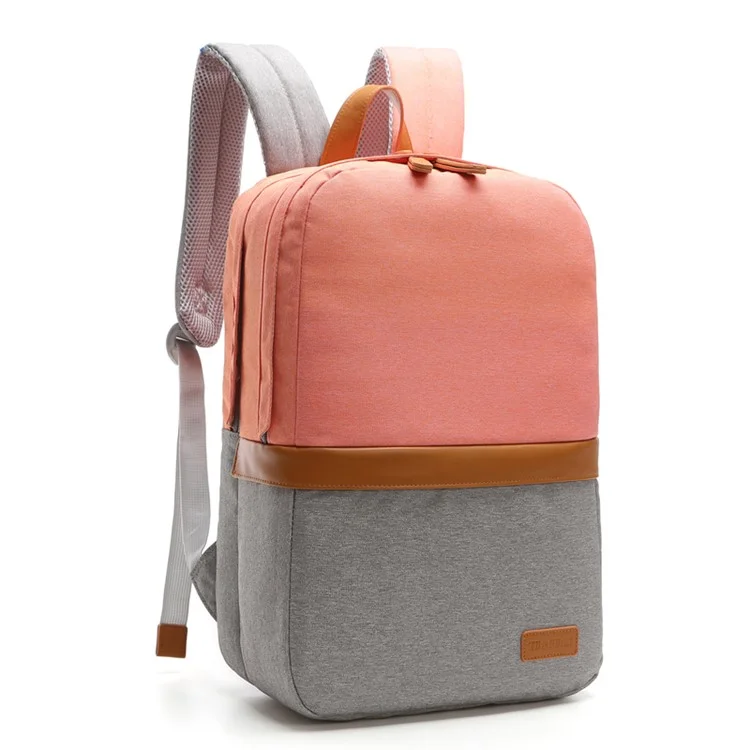 TUGUAN Contrast Color Nylon Backpack Shoulder Bag - Brick Red / Grey