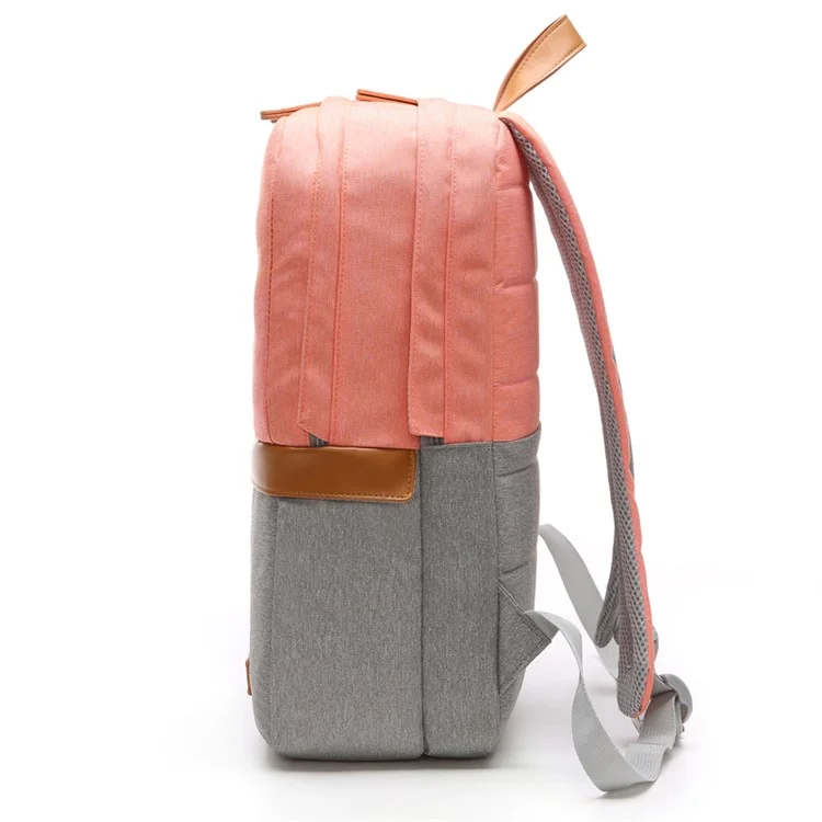 TUGUAN Contrast Color Nylon Backpack Shoulder Bag - Brick Red / Grey