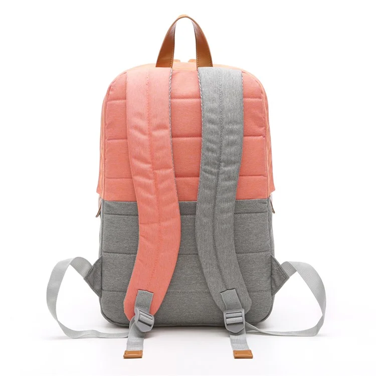 TUGUAN Contrast Color Nylon Backpack Shoulder Bag - Brick Red / Grey