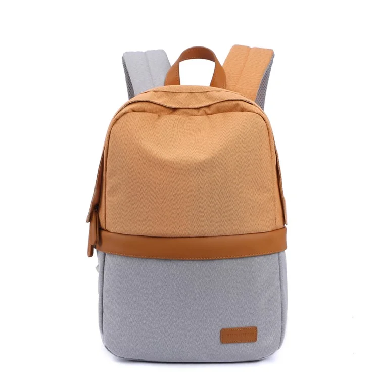 TUGUAN Nylon Backpack Contrast Color Daypack School Bag - Brown / Grey