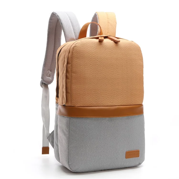 TUGUAN Nylon Backpack Contrast Color Daypack School Bag - Brown / Grey