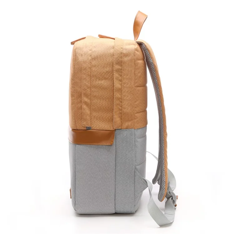 TUGUAN Nylon Backpack Contrast Color Daypack School Bag - Brown / Grey