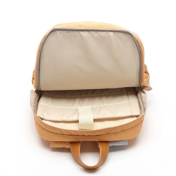 TUGUAN Nylon Backpack Contrast Color Daypack School Bag - Brown / Grey