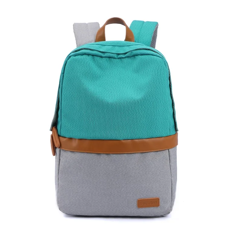 TUGUAN Contrast Color School Bag Nylon Backpack Laptop Rucksack - Cyan / Grey