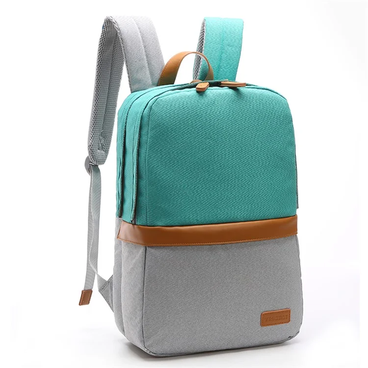 TUGUAN Contrast Color School Bag Nylon Backpack Laptop Rucksack - Cyan / Grey