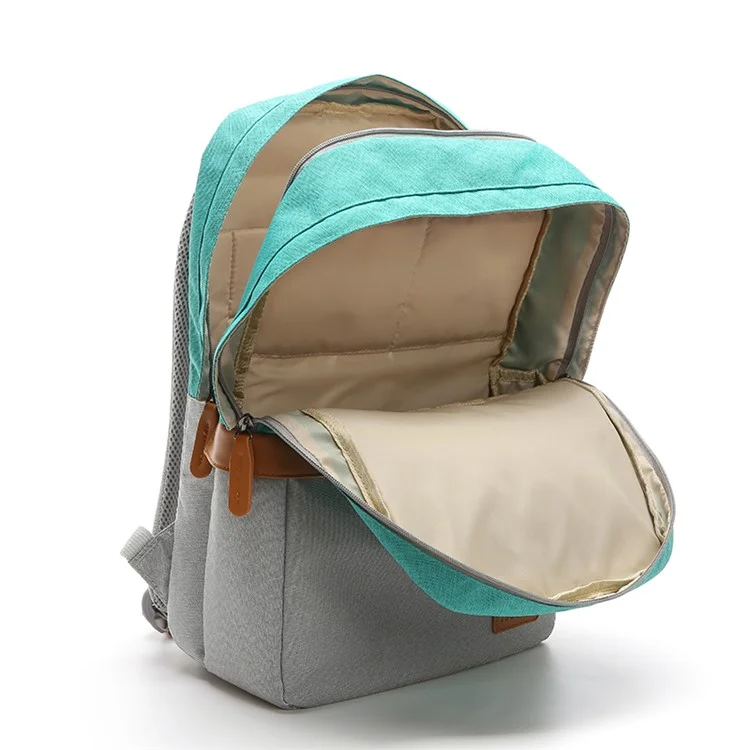 TUGUAN Contrast Color School Bag Nylon Backpack Laptop Rucksack - Cyan / Grey