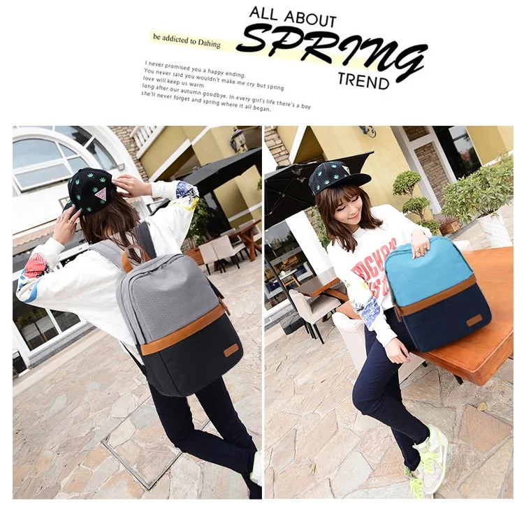 TUGUAN Contrast Color Backpack Rucksack Laptop Bag - Baby Blue / Dark Blue