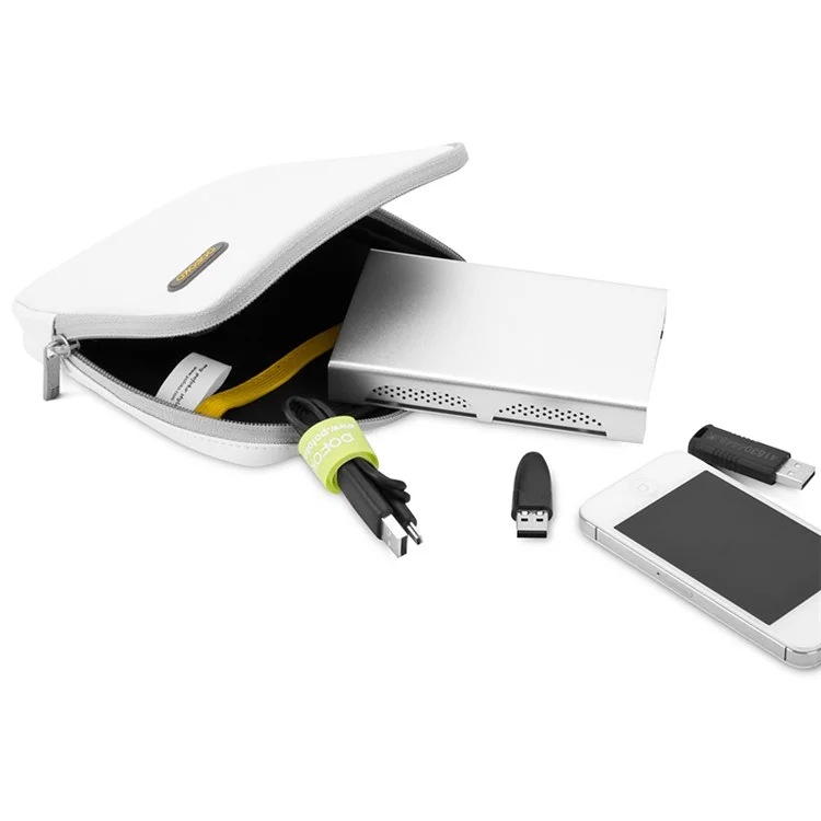 POFOKO Martin Series PU Leather Sleeve Pouch for Phone/Power Bank/Charger etc - White / M Size