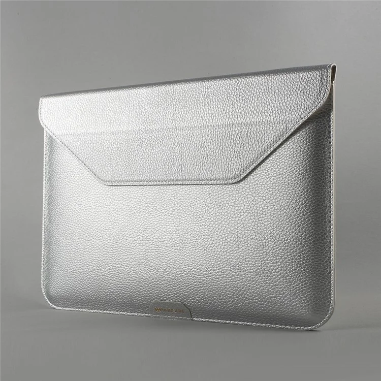 VORSON Litchi Grain Cowhide Leather Magnetic Pouch Bag for Macbook Air 13.3 inch / iPad Pro 12.9 inch - Silver
