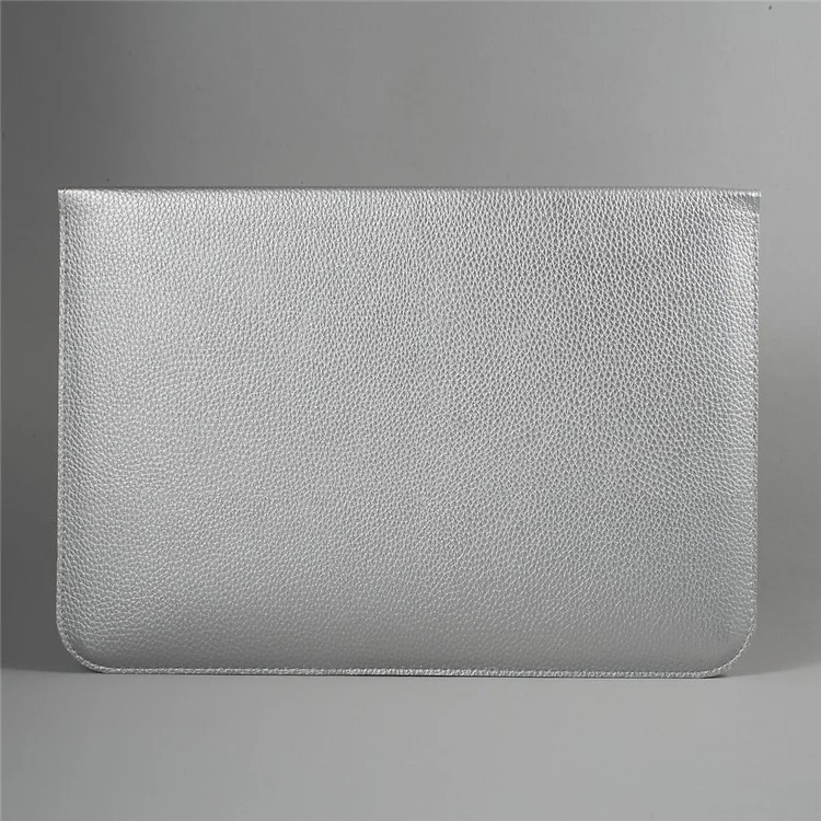 VORSON Litchi Grain Cowhide Leather Magnetic Pouch Bag for Macbook Air 13.3 inch / iPad Pro 12.9 inch - Silver