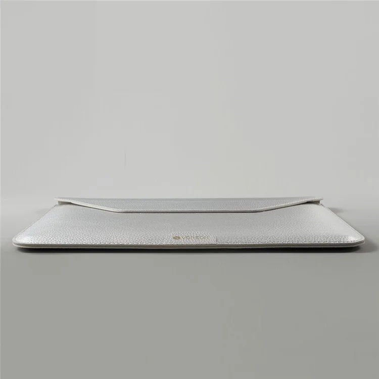 VORSON Litchi Grain Cowhide Leather Magnetic Pouch Bag for Macbook Air 13.3 inch / iPad Pro 12.9 inch - Silver