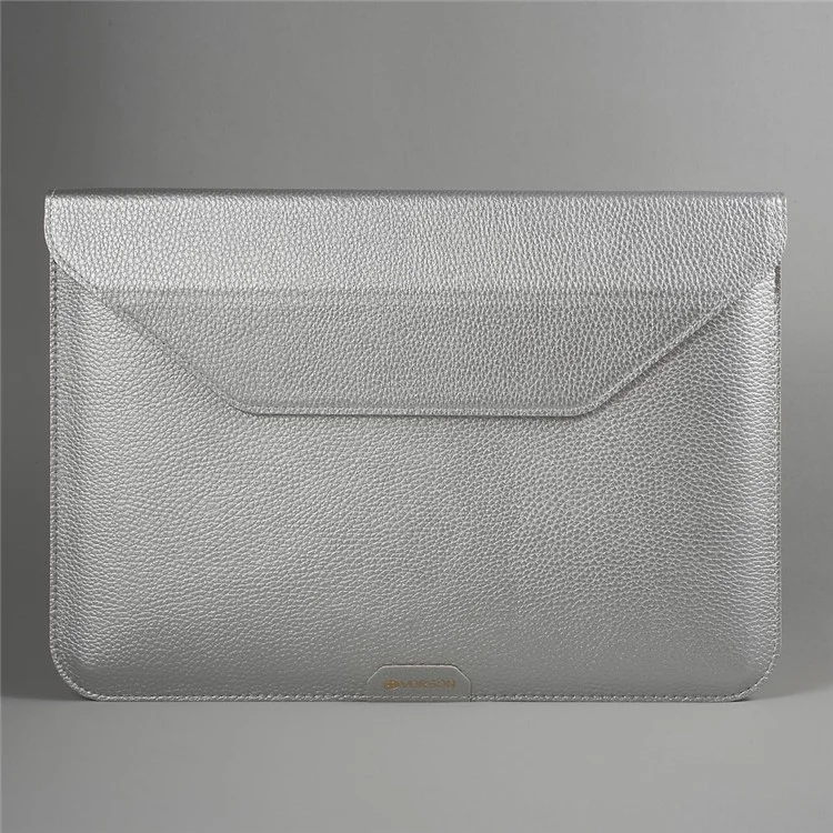 VORSON Litchi Grain Cowhide Leather Magnetic Pouch Bag for MacBook 12-inch with Retina Display (2015) - Silver