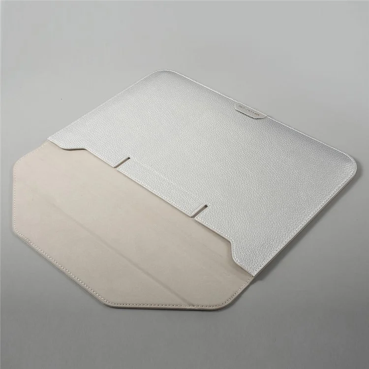 VORSON Litchi Grain Cowhide Leather Magnetic Pouch Bag for MacBook 12-inch with Retina Display (2015) - Silver